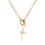 Picture of 18K Real Gold Plated Paperclip Link Chain Cross Pendant Charm Necklace, 304 Stainless Steel & Natural Pearl 45cm(17.7"), For Women, White Religious Baroque Gift, Eco-friendly PVD Vacuum Plating, 1 Piece