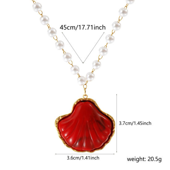 Immagine di 18K Vero Oro Placcato Catena di Perline Conchiglia Collana con Ciondolo, 304 Acciaio Inossidabile & Resina 45cm, Per Donne, Rosso 3D, Gioielli Oceanici Elegante Regalo, Placcatura Sottovuoto PVD Ecologica, 1 Pz