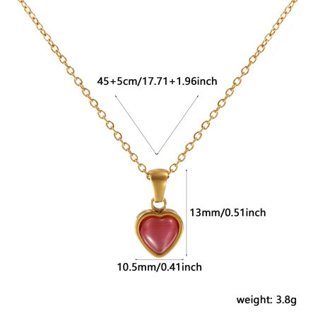 Bild von 18K Echtgold plattiert Kreuz Gliederketten Herz Anhänger Halskette, 304 Edelstahl 45cm + 5cm, Für Frauen, Rosa Imitierte Katzenauge, Valentinstag Elegant Geschenk, Umweltfreundliche PVD-Vakuumbeschichtung, 1 Strang