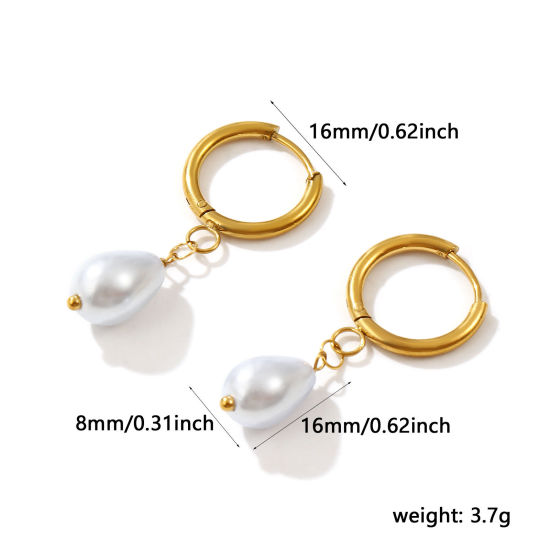 Bild von 1 Paar Umweltfreundliche Vakuumbeschichtung Süß Exquisit Vergoldet Helllila 304 Edelstahl & Acryl Tropfen Imitat Perle Hoop Ohrringe Für Frauen Geschenk 3.8cm x 1.6cm, Pfosten-/Drahtstärke: 1mm(18 Gauge)