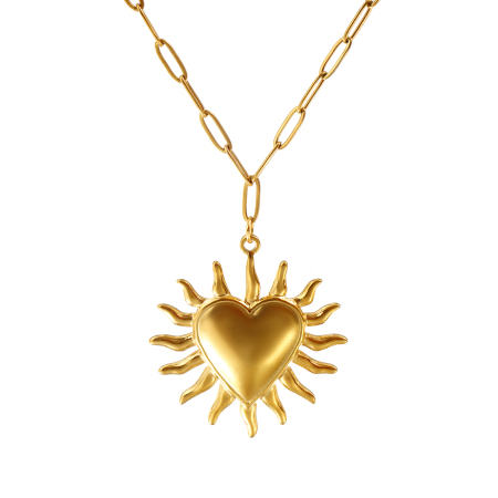 Bild von 18K Echtgold plattiert Büroklammerkette Ex Voto Herz Anhänger Halskette, 304 Edelstahl 60cm, Für Frauen, Religiös Retro Geschenk, Umweltfreundliche PVD-Vakuumbeschichtung, 1 Strang