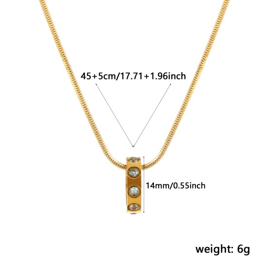 Immagine di 18K Vero Oro Placcato Catena a Serpentina Quadrata Anello Collana con Ciondolo, 304 Acciaio Inossidabile 45cm + 5cm, Per Donne, Acqua Blu Cubic Zirconiae Marzo Pietre Nascita Elegante Regalo, Placcatura Sottovuoto PVD Ecologica, 1 Pz