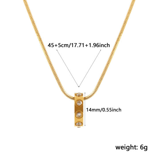 Immagine di 18K Vero Oro Placcato Catena a Serpentina Quadrata Anello Collana con Ciondolo, 304 Acciaio Inossidabile 45cm + 5cm, Per Donne, Trasparente Cubic Zirconiae Aprile Pietre Nascita Elegante Regalo, Placcatura Sottovuoto PVD Ecologica, 1 Pz