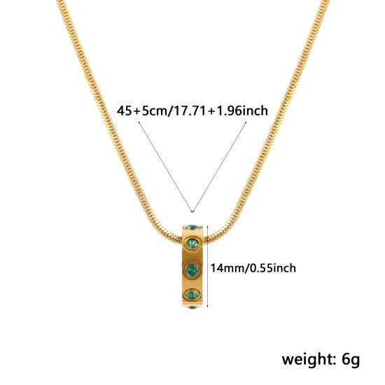 Immagine di 18K Vero Oro Placcato Catena a Serpentina Quadrata Anello Collana con Ciondolo, 304 Acciaio Inossidabile 45cm + 5cm, Per Donne, Smeraldo Cubic Zirconiae Maggio Pietre Nascita Elegante Regalo, Placcatura Sottovuoto PVD Ecologica, 1 Pz
