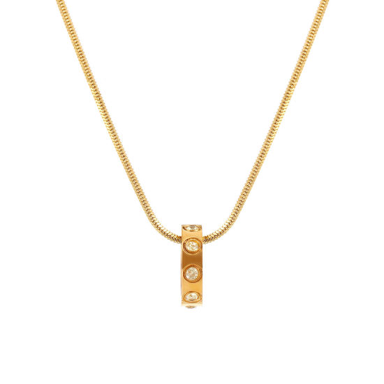 Immagine di 18K Vero Oro Placcato Catena a Serpentina Quadrata Anello Collana con Ciondolo, 304 Acciaio Inossidabile 45cm + 5cm, Per Donne, Giallo Cubic Zirconiae Novembre Pietre Nascita Elegante Regalo, Placcatura Sottovuoto PVD Ecologica, 1 Pz