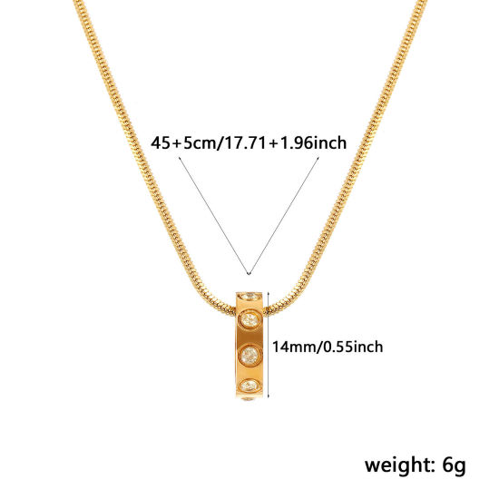 Immagine di 18K Vero Oro Placcato Catena a Serpentina Quadrata Anello Collana con Ciondolo, 304 Acciaio Inossidabile 45cm + 5cm, Per Donne, Giallo Cubic Zirconiae Novembre Pietre Nascita Elegante Regalo, Placcatura Sottovuoto PVD Ecologica, 1 Pz