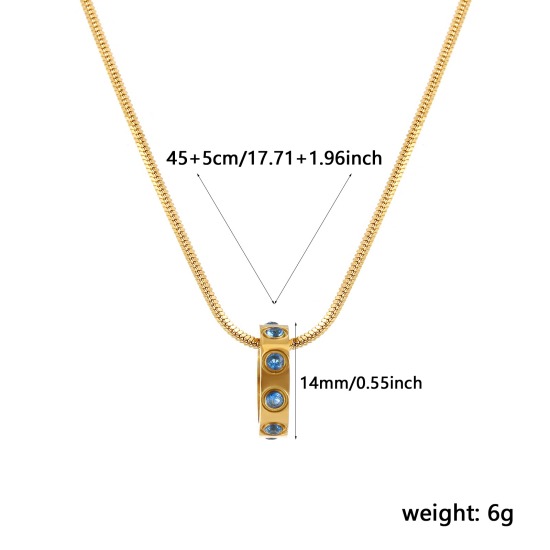 Immagine di 18K Vero Oro Placcato Catena a Serpentina Quadrata Anello Collana con Ciondolo, 304 Acciaio Inossidabile 45cm + 5cm, Per Donne, Lago Blu Cubic Zirconiae Dicembre Pietre Nascita Elegante Regalo, Placcatura Sottovuoto PVD Ecologica, 1 Pz