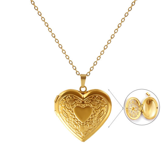 Immagine di 18K Vero Oro Placcato Catena a Cavo Cuore Collana con Ciondolo, 304 Acciaio Inossidabile 45cm + 5cm, Per Donne, Ghirlanda Possibile Aprire, Picture Photo Frame Locket Retrò Regalo, Placcatura Sottovuoto PVD Ecologica, 1 Pz