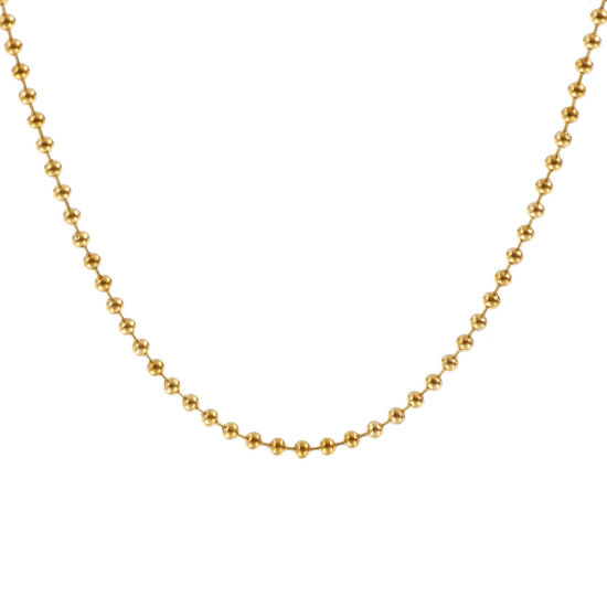 1 本 18Kリアルゴールドメッキ ボールチェーン ネックレス、 304ステンレス鋼 47cm + 5cm、 チェーンサイズ: 2mm、 女性のため、 ミニマリスト 素敵 プレゼント、 エコフレンドリー PVD真空メッキ、 の画像