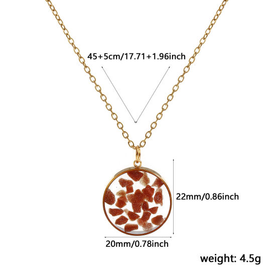 Immagine di 18K Vero Oro Placcato Catena a Cavo Tondo Collana con Ciondolo, 304 Acciaio Inossidabile & Gemma 45cm + 5cm, Per Donne, Arancione Gioielli in Resina Fatti a Mano Ghiaia Reale Elegante Regalo, Placcatura Sottovuoto PVD Ecologica, 1 Pz