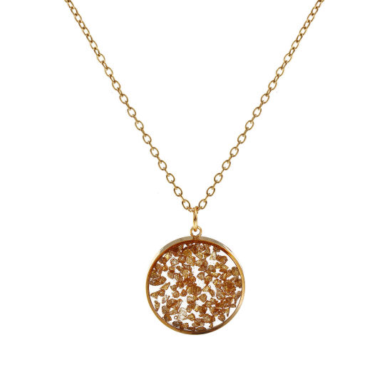 Immagine di 18K Vero Oro Placcato Catena a Cavo Tondo Collana con Ciondolo, 304 Acciaio Inossidabile & Gemma 45cm + 5cm, Per Donne, Oro Gioielli in Resina Fatti a Mano Ghiaia Reale Elegante Regalo, Placcatura Sottovuoto PVD Ecologica, 1 Pz