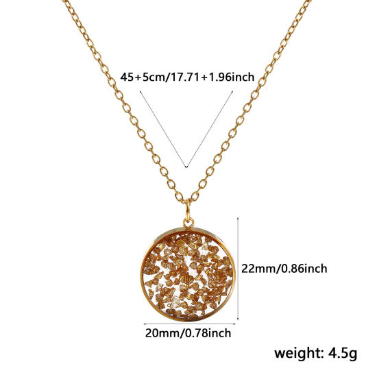 Immagine di 18K Vero Oro Placcato Catena a Cavo Tondo Collana con Ciondolo, 304 Acciaio Inossidabile & Gemma 45cm + 5cm, Per Donne, Oro Gioielli in Resina Fatti a Mano Ghiaia Reale Elegante Regalo, Placcatura Sottovuoto PVD Ecologica, 1 Pz