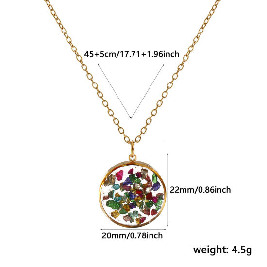Immagine di 18K Vero Oro Placcato Catena a Cavo Tondo Collana con Ciondolo, 304 Acciaio Inossidabile & Gemma 45cm + 5cm, Per Donne, Multicolore Gioielli in Resina Fatti a Mano Ghiaia Reale Elegante Regalo, Placcatura Sottovuoto PVD Ecologica, 1 Pz