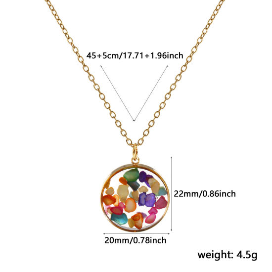 Immagine di 18K Vero Oro Placcato Catena a Cavo Tondo Collana con Ciondolo, 304 Acciaio Inossidabile & Conchiglie Naturali 45cm + 5cm, Per Donne, Multicolore Gioielli in Resina Fatti a Mano Ghiaia Reale Elegante Regalo, Placcatura Sottovuoto PVD Ecologica, 1 Pz