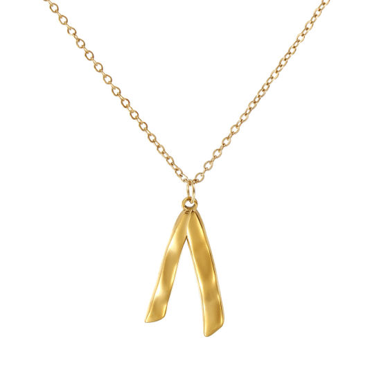 18Kリアルゴールドメッキ 小豆チェーン・あづきチェーン リボン ペンダントネックレス、 304ステンレス鋼 45cm + 5cm、 女性のため、 素敵 ファッション おしゃれ プレゼント、 エコフレンドリー PVD真空メッキ、 1 本 の画像