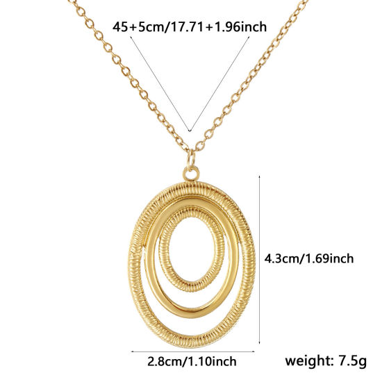 18Kリアルゴールドメッキ 小豆チェーン・あづきチェーン 楕円形 ペンダントネックレス、 304ステンレス鋼 45cm + 5cm、 女性のため、 透かし、 ジオメトリック 幾何学 ファッション おしゃれ プレゼント、 エコフレンドリー PVD真空メッキ、 1 本 の画像