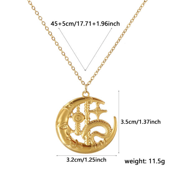 Immagine di 18K Vero Oro Placcato Catena a Cavo Luna Collana con Ciondolo, 304 Acciaio Inossidabile 45cm + 5cm, Per Donne, Serpente Galassia Retrò Regalo, Placcatura Sottovuoto PVD Ecologica, 1 Pz