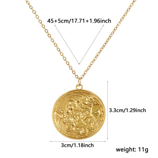 Immagine di 18K Vero Oro Placcato Catena a Cavo Tondo Collana con Ciondolo, 304 Acciaio Inossidabile 45cm + 5cm, Per Donne, Sole e Luna Faccia Galassia Retrò Regalo, Placcatura Sottovuoto PVD Ecologica, 1 Pz