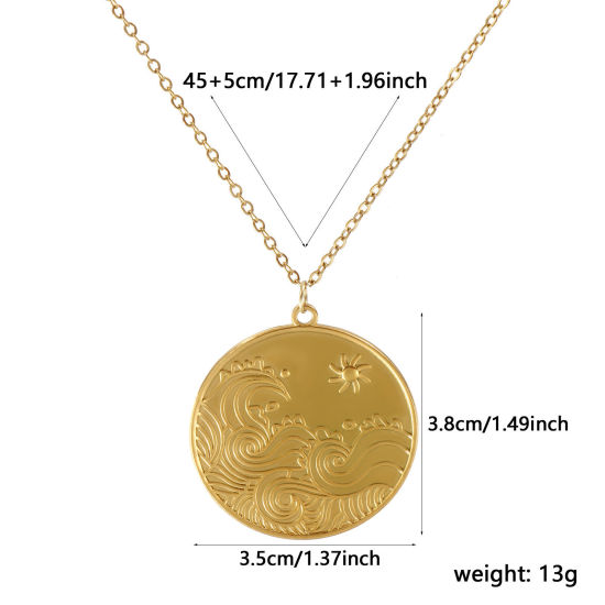 Immagine di 18K Vero Oro Placcato Catena a Cavo Tondo Collana con Ciondolo, 304 Acciaio Inossidabile 45cm + 5cm, Per Donne, Onda Squisito Retrò Regalo, Placcatura Sottovuoto PVD Ecologica, 1 Pz