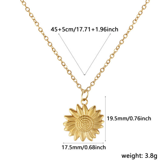 Immagine di 18K Vero Oro Placcato Catena a Cavo Fiore Margherita Collana con Ciondolo, 304 Acciaio Inossidabile 45cm + 5cm, Per Donne, Squisito Pastorale Naturale Regalo, Placcatura Sottovuoto PVD Ecologica, 1 Pz