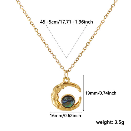 Immagine di 18K Vero Oro Placcato Catena a Cavo Luna Collana con Ciondolo, 304 Acciaio Inossidabile & Conchiglie Naturali 45cm + 5cm, Per Donne, Multicolore Galassia Retrò Regalo, Placcatura Sottovuoto PVD Ecologica, 1 Pz