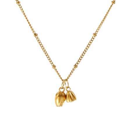 18K Echtgold plattiert Panzerkette Kette Lotosblume Anhänger Halskette, 304 Edelstahl 45cm + 5cm, Für Frauen, 3D, Exquisit Stilvoll Geschenk, Umweltfreundliche PVD-Vakuumbeschichtung, 1 Strang