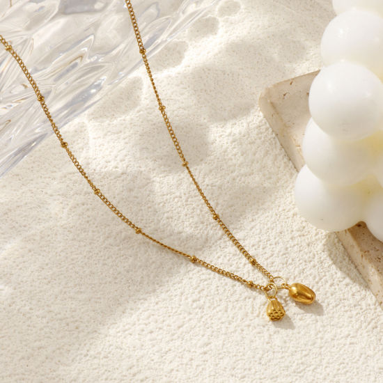 Immagine di 18K Vero Oro Placcato Catena del Barbazzale Fiore Di Loto Collana con Ciondolo, 304 Acciaio Inossidabile 45cm + 5cm, Per Donne, 3D, Squisito Elegante Regalo, Placcatura Sottovuoto PVD Ecologica, 1 Pz
