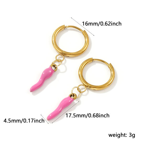 Immagine di 1 Paio Placcatura Sottovuoto PVD Ecologica Elegante Squisito 18K Vero Oro Placcato Rosso Prugna 304 Acciaio Inossidabile Peperone Smalto Orecchini Circolari Per Donne Regalo 3.9cm x 1.6cm, Posta / Filo Dimensione: 1mm(18 misura)