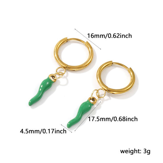 Immagine di 1 Paio Placcatura Sottovuoto PVD Ecologica Elegante Squisito 18K Vero Oro Placcato Verde 304 Acciaio Inossidabile Peperone Smalto Orecchini Circolari Per Donne Regalo 3.9cm x 1.6cm, Posta / Filo Dimensione: 1mm(18 misura)