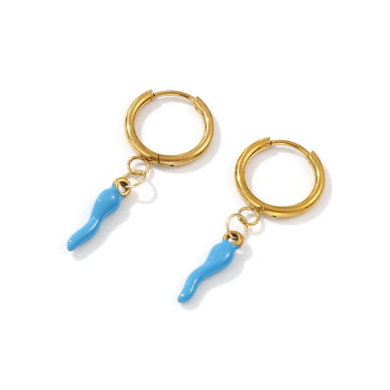 Immagine di 1 Paio Placcatura Sottovuoto PVD Ecologica Elegante Squisito 18K Vero Oro Placcato Blu 304 Acciaio Inossidabile Peperone Smalto Orecchini Circolari Per Donne Regalo 3.9cm x 1.6cm, Posta / Filo Dimensione: 1mm(18 misura)