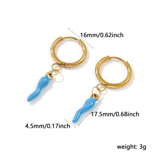 Immagine di 1 Paio Placcatura Sottovuoto PVD Ecologica Elegante Squisito 18K Vero Oro Placcato Blu 304 Acciaio Inossidabile Peperone Smalto Orecchini Circolari Per Donne Regalo 3.9cm x 1.6cm, Posta / Filo Dimensione: 1mm(18 misura)