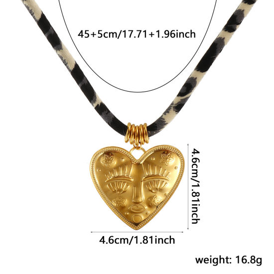 Immagine di 18K Vero Oro Placcato Corda Cuore Collana con Ciondolo, 304 Acciaio Inossidabile & Poliestere 45cm + 5cm, Unisex, Leopardo San Valentino Retrò Regalo, Placcatura Sottovuoto PVD Ecologica, 1 Pz