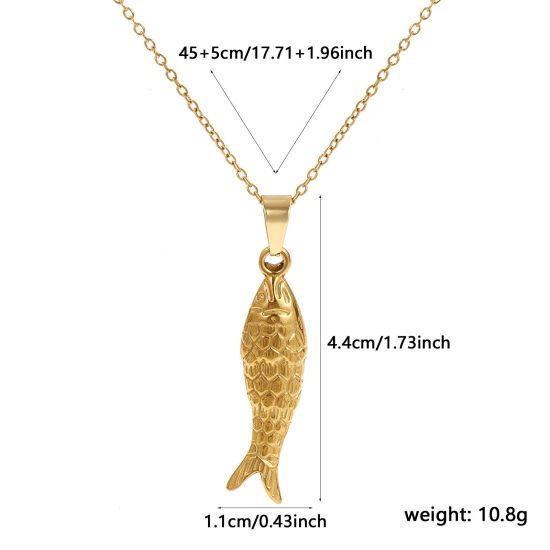 18K Real Gold Plated Link Cable Chain Goldfish Pendant Charm Necklace, 304 Stainless Steel 45cm(17.7") + 5cm(2"), For Women, 3D, Ocean Jewelry Stylish Gift, Eco-friendly PVD Vacuum Plating, 1 Piece の画像