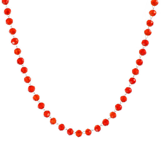 Изображение 1 ШТ Серебряный Тон Цепочка из бисера Ожерелья, 304 Нержавеющая Сталь & Железо 38см + 5см, Для женщин, январь Оранжево-красный Камень рождения Простой подарок, Экологичный