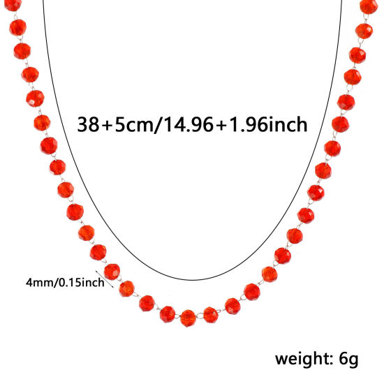 Изображение 1 ШТ Серебряный Тон Цепочка из бисера Ожерелья, 304 Нержавеющая Сталь & Железо 38см + 5см, Для женщин, январь Оранжево-красный Камень рождения Простой подарок, Экологичный