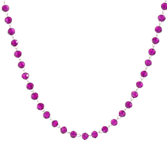 Изображение 1 ШТ Серебряный Тон Цепочка из бисера Ожерелья, 304 Нержавеющая Сталь & Железо 38см + 5см, Для женщин, февраль Темно-фиолетовый Камень рождения Простой подарок, Экологичный