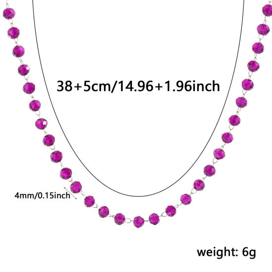 Изображение 1 ШТ Серебряный Тон Цепочка из бисера Ожерелья, 304 Нержавеющая Сталь & Железо 38см + 5см, Для женщин, февраль Темно-фиолетовый Камень рождения Простой подарок, Экологичный