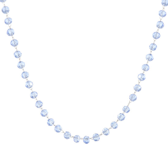 Изображение 1 ШТ Серебряный Тон Цепочка из бисера Ожерелья, 304 Нержавеющая Сталь & Железо 38см + 5см, Для женщин, марш Тёмно-синий Цвет Камень рождения Простой подарок, Экологичный