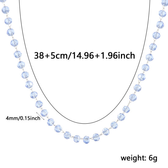Изображение 1 ШТ Серебряный Тон Цепочка из бисера Ожерелья, 304 Нержавеющая Сталь & Железо 38см + 5см, Для женщин, марш Тёмно-синий Цвет Камень рождения Простой подарок, Экологичный