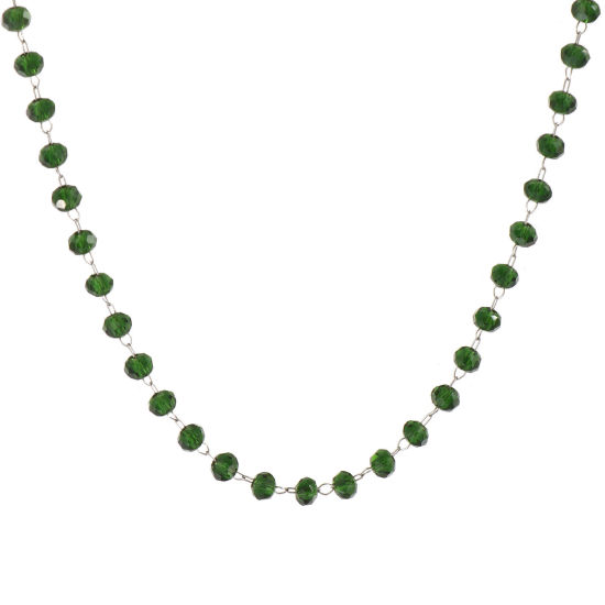 Изображение 1 ШТ Серебряный Тон Цепочка из бисера Ожерелья, 304 Нержавеющая Сталь & Железо 38см + 5см, Для женщин, май Темно-зеленый Камень рождения Простой подарок, Экологичный
