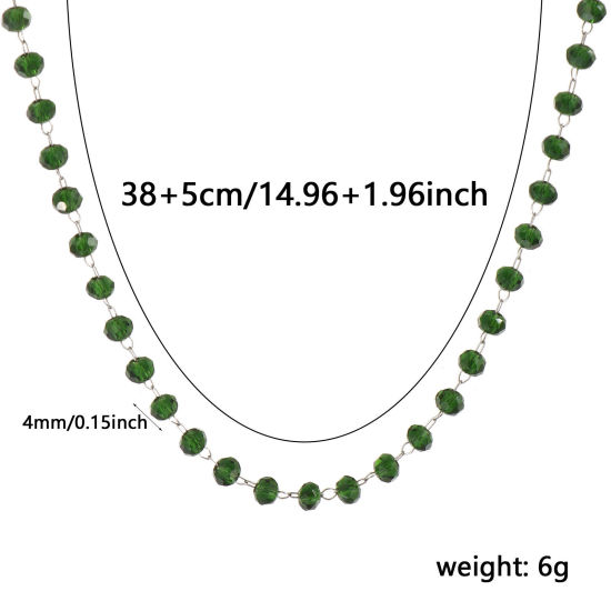 Изображение 1 ШТ Серебряный Тон Цепочка из бисера Ожерелья, 304 Нержавеющая Сталь & Железо 38см + 5см, Для женщин, май Темно-зеленый Камень рождения Простой подарок, Экологичный