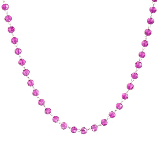 Изображение 1 ШТ Серебряный Тон Цепочка из бисера Ожерелья, 304 Нержавеющая Сталь & Железо 38см + 5см, Для женщин, июнь Фиолетовый Камень рождения Простой подарок, Экологичный