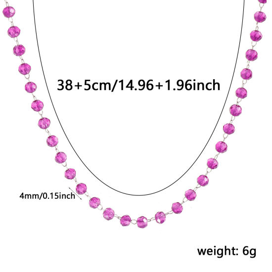 Изображение 1 ШТ Серебряный Тон Цепочка из бисера Ожерелья, 304 Нержавеющая Сталь & Железо 38см + 5см, Для женщин, июнь Фиолетовый Камень рождения Простой подарок, Экологичный