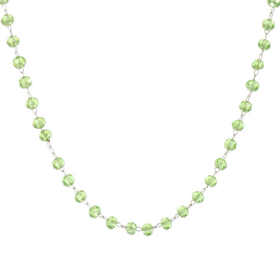 Изображение 1 ШТ Серебряный Тон Цепочка из бисера Ожерелья, 304 Нержавеющая Сталь & Железо 38см + 5см, Для женщин, августейший Светло-зеленый Камень рождения Простой подарок, Экологичный