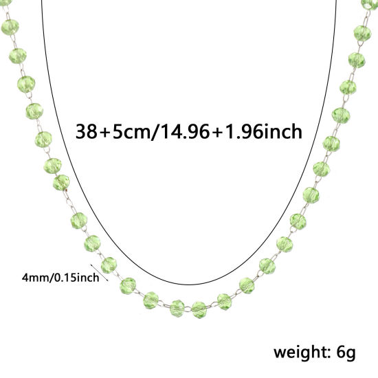 Изображение 1 ШТ Серебряный Тон Цепочка из бисера Ожерелья, 304 Нержавеющая Сталь & Железо 38см + 5см, Для женщин, августейший Светло-зеленый Камень рождения Простой подарок, Экологичный