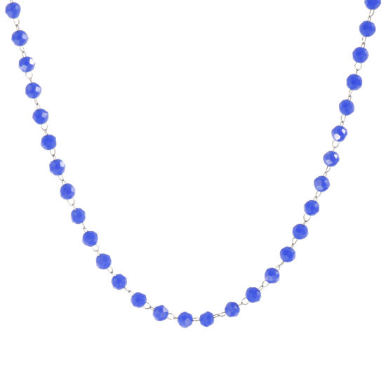 Изображение 1 ШТ Серебряный Тон Цепочка из бисера Ожерелья, 304 Нержавеющая Сталь & Железо 38см + 5см, Для женщин, сентябрь Темно-синий Камень рождения Простой подарок, Экологичный
