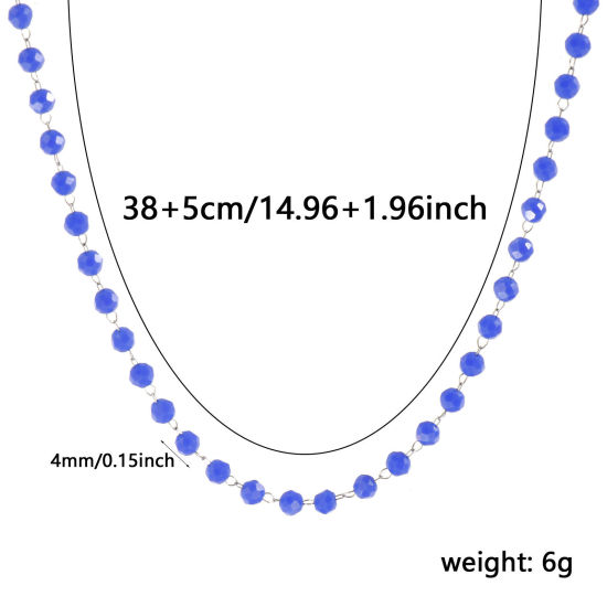 Изображение 1 ШТ Серебряный Тон Цепочка из бисера Ожерелья, 304 Нержавеющая Сталь & Железо 38см + 5см, Для женщин, сентябрь Темно-синий Камень рождения Простой подарок, Экологичный