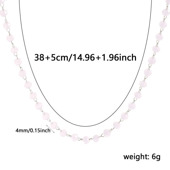 Изображение 1 ШТ Серебряный Тон Цепочка из бисера Ожерелья, 304 Нержавеющая Сталь & Железо 38см + 5см, Для женщин, октября Светло-розовый Камень рождения Простой подарок, Экологичный