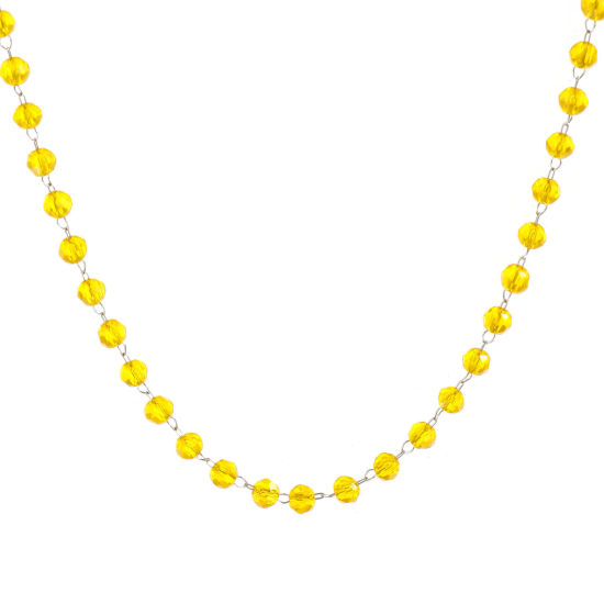 Изображение 1 ШТ Серебряный Тон Цепочка из бисера Ожерелья, 304 Нержавеющая Сталь & Железо 38см + 5см, Для женщин, ноябрь Желтый Камень рождения Простой подарок, Экологичный