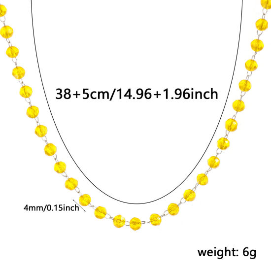 Изображение 1 ШТ Серебряный Тон Цепочка из бисера Ожерелья, 304 Нержавеющая Сталь & Железо 38см + 5см, Для женщин, ноябрь Желтый Камень рождения Простой подарок, Экологичный